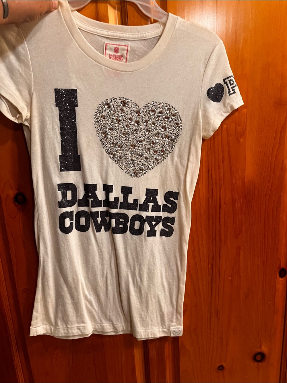 PINK Victoria's Secret White I ♥ Dallas Cowboys Rhinestone Tee